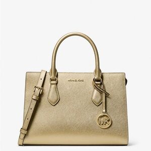 Michael Kors Metallic Gold Saffiano Satchel with Charm